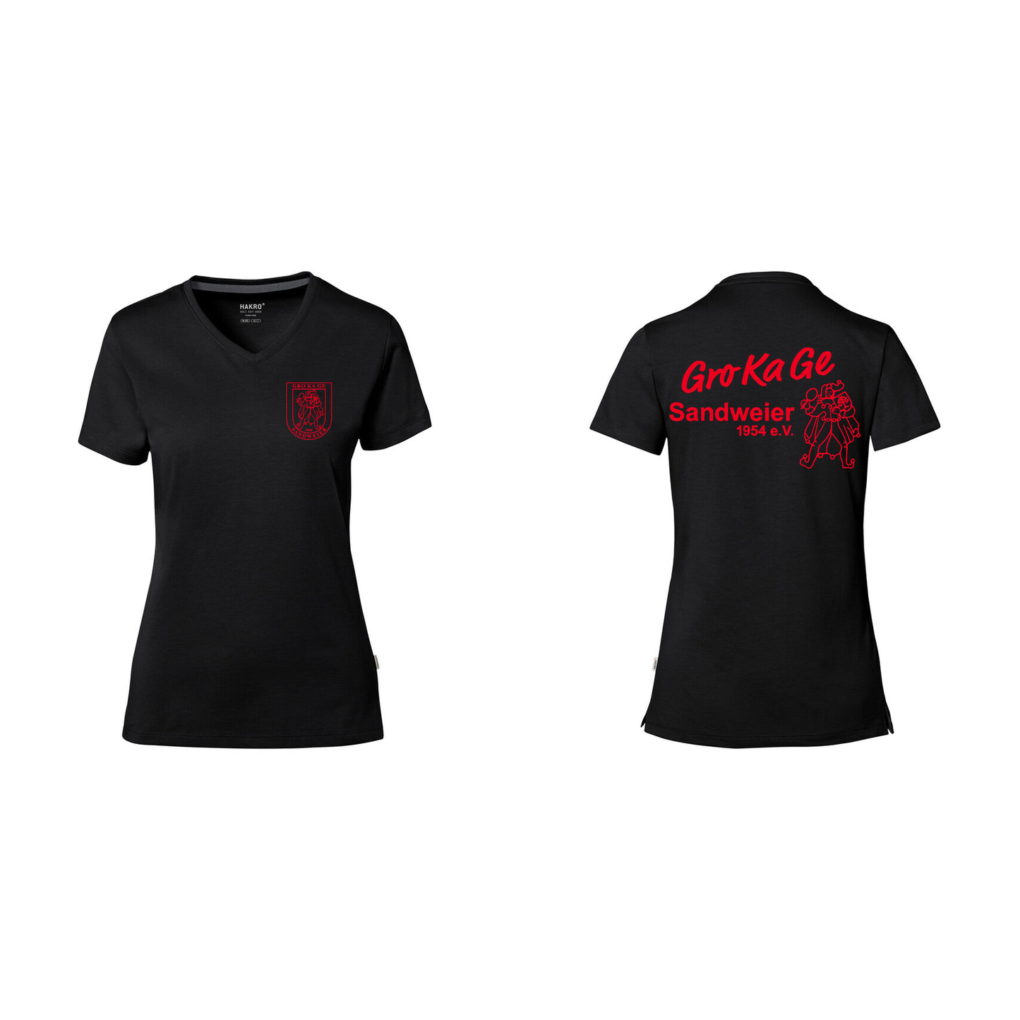 HAKRO 169 Damen V-Shirt Verein schwarz mit GroKaGe Druck