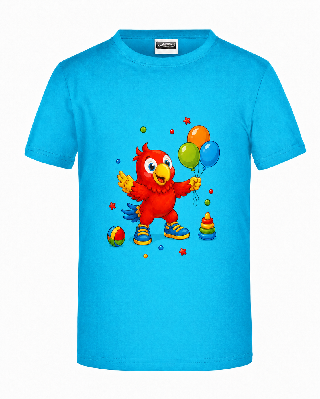 Benni spielt auf türkisem Kinder-Shirt – kleiner Brustdruck