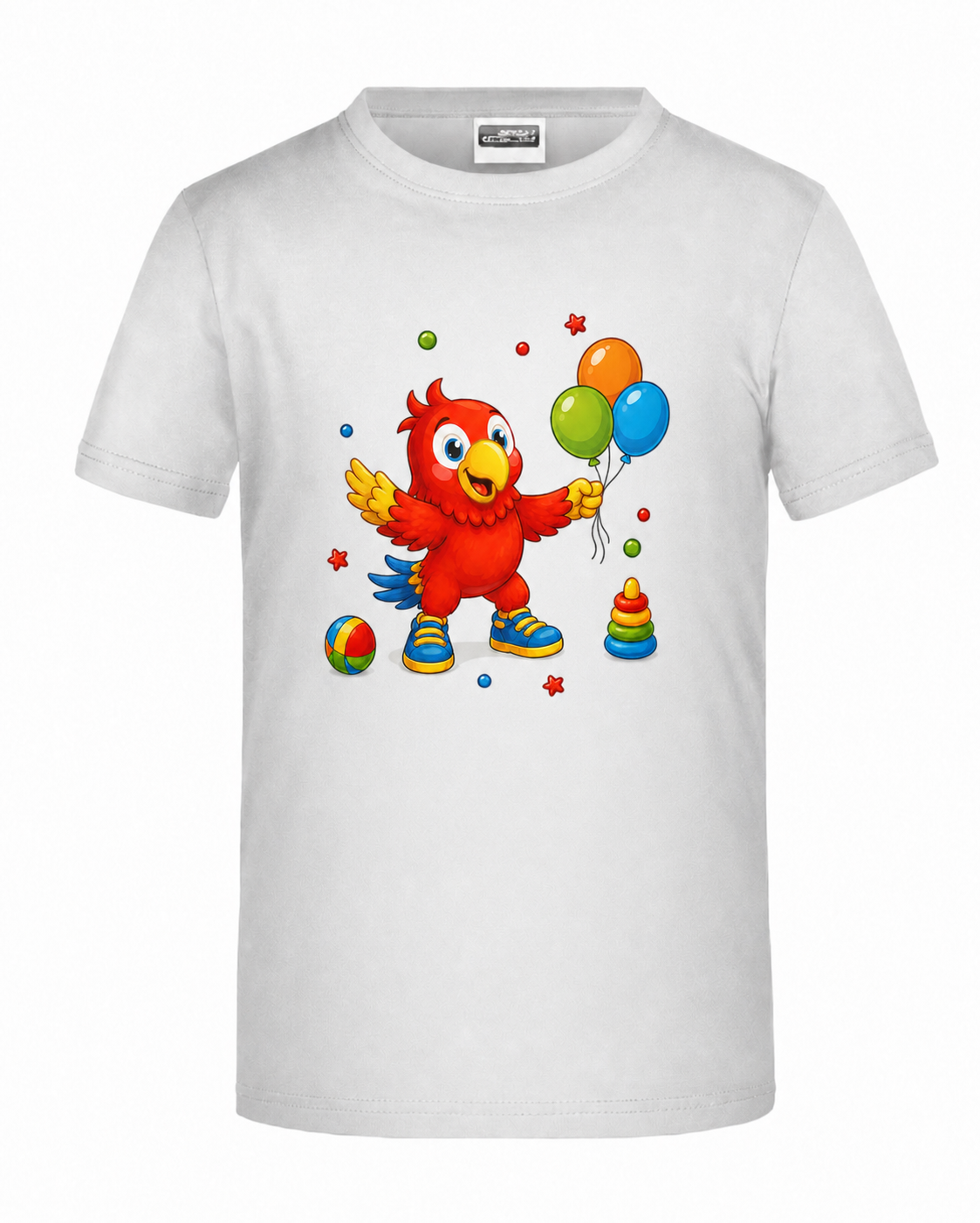 Benni spielt auf weißem Kinder-Shirt – kleiner Brustdruck