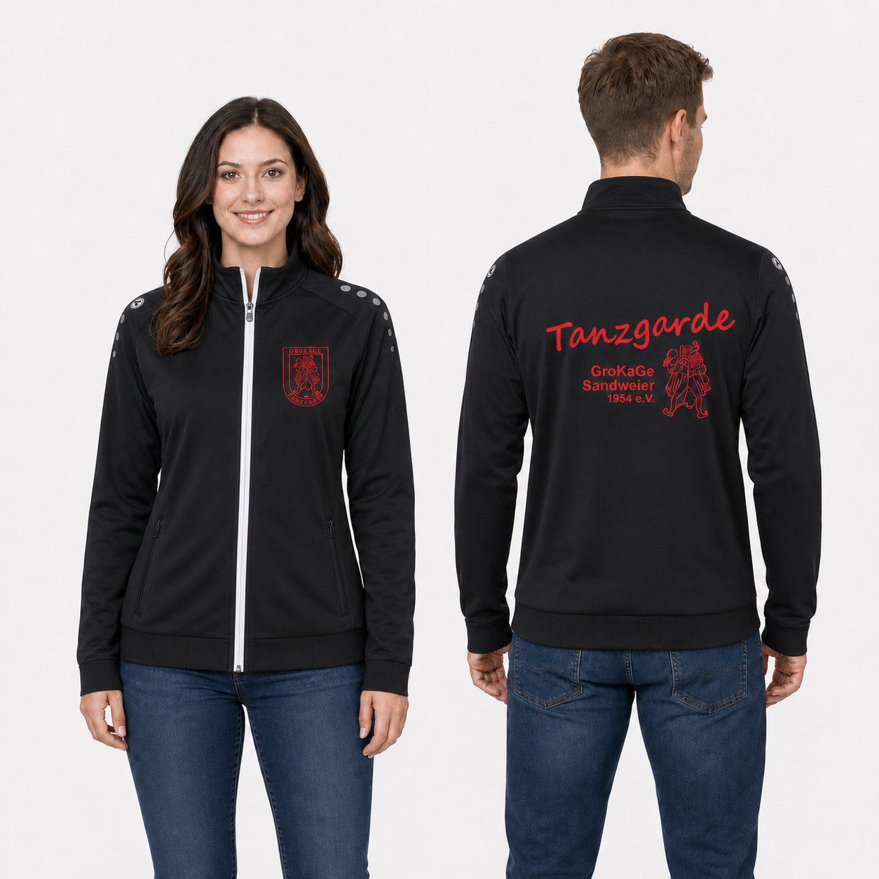 JAKO 9300 Polyesterjacke One GroKaGe Tanzgarde Erwachsene mit rotem Brust- und Rückendruck