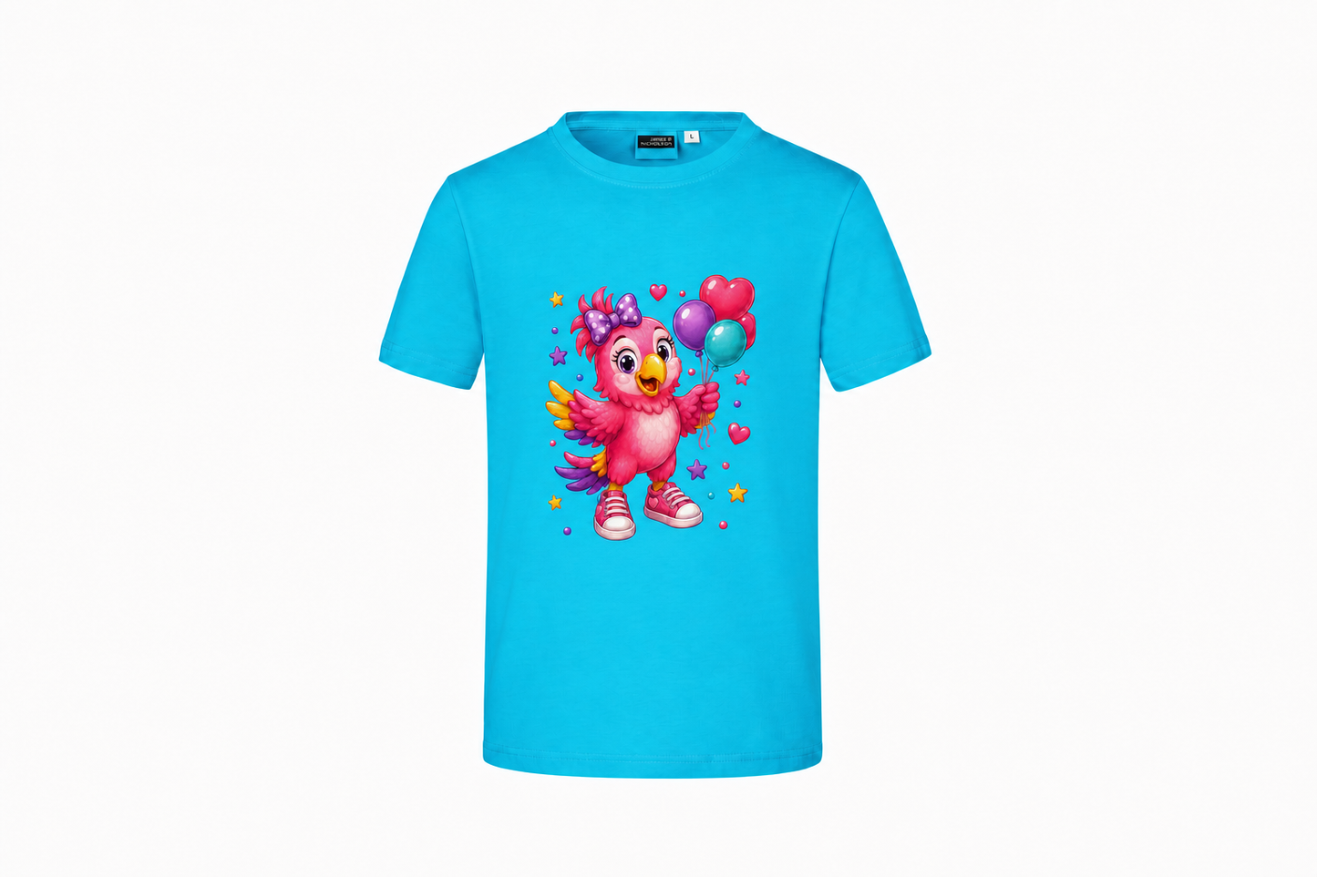 Lili-Ballon auf türkisem Kinder-Shirt – kleiner Brustdruck