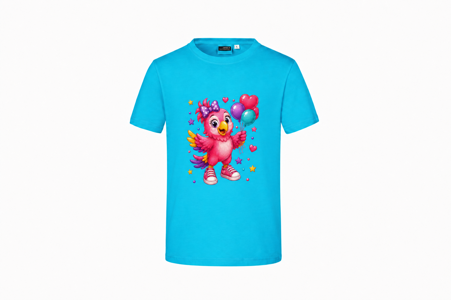 Lili-Ballon auf türkisem Kinder-Shirt – kleiner Brustdruck