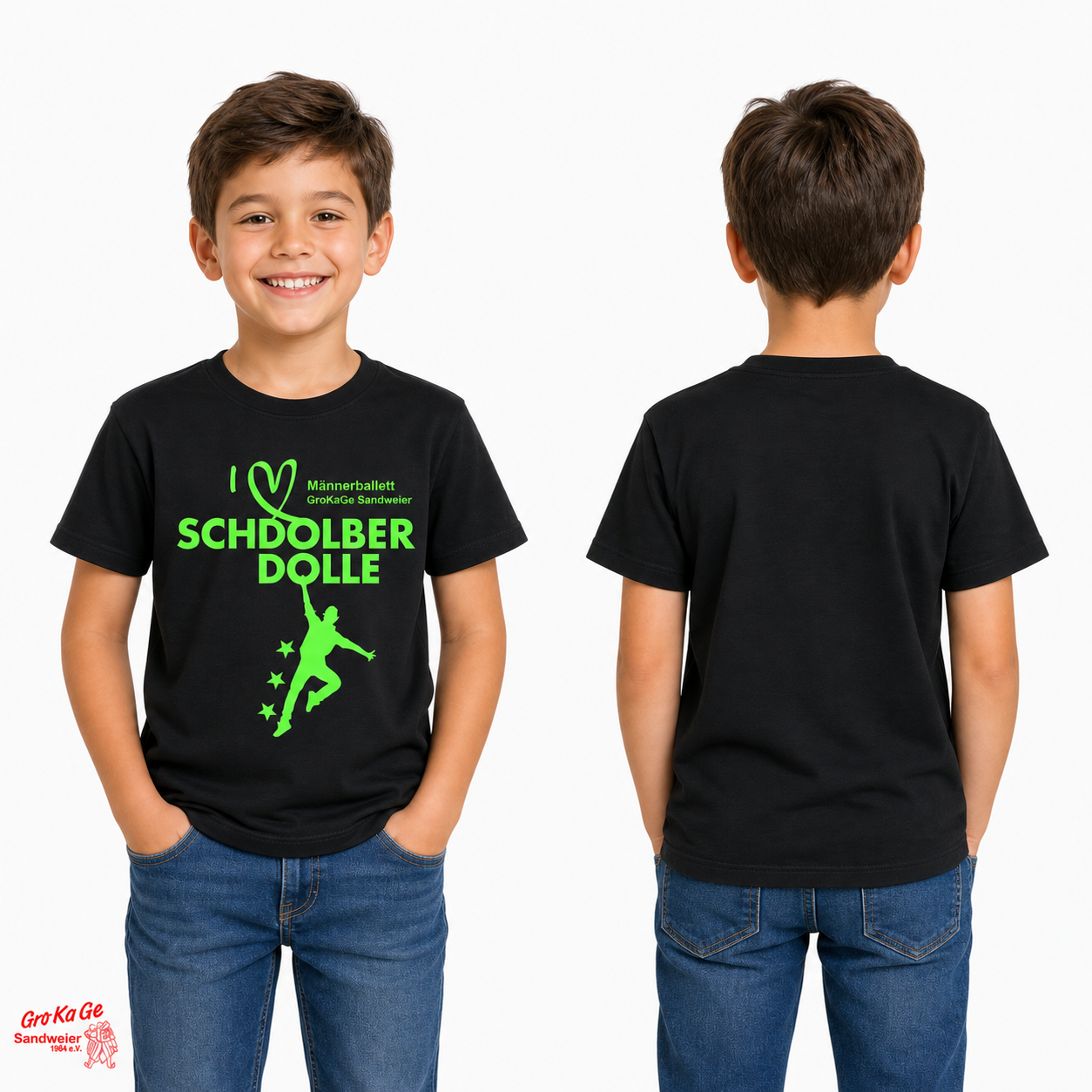 Shirt Basic Männerballett-Fans KIND schwarz mit leuchtend grünem Druck