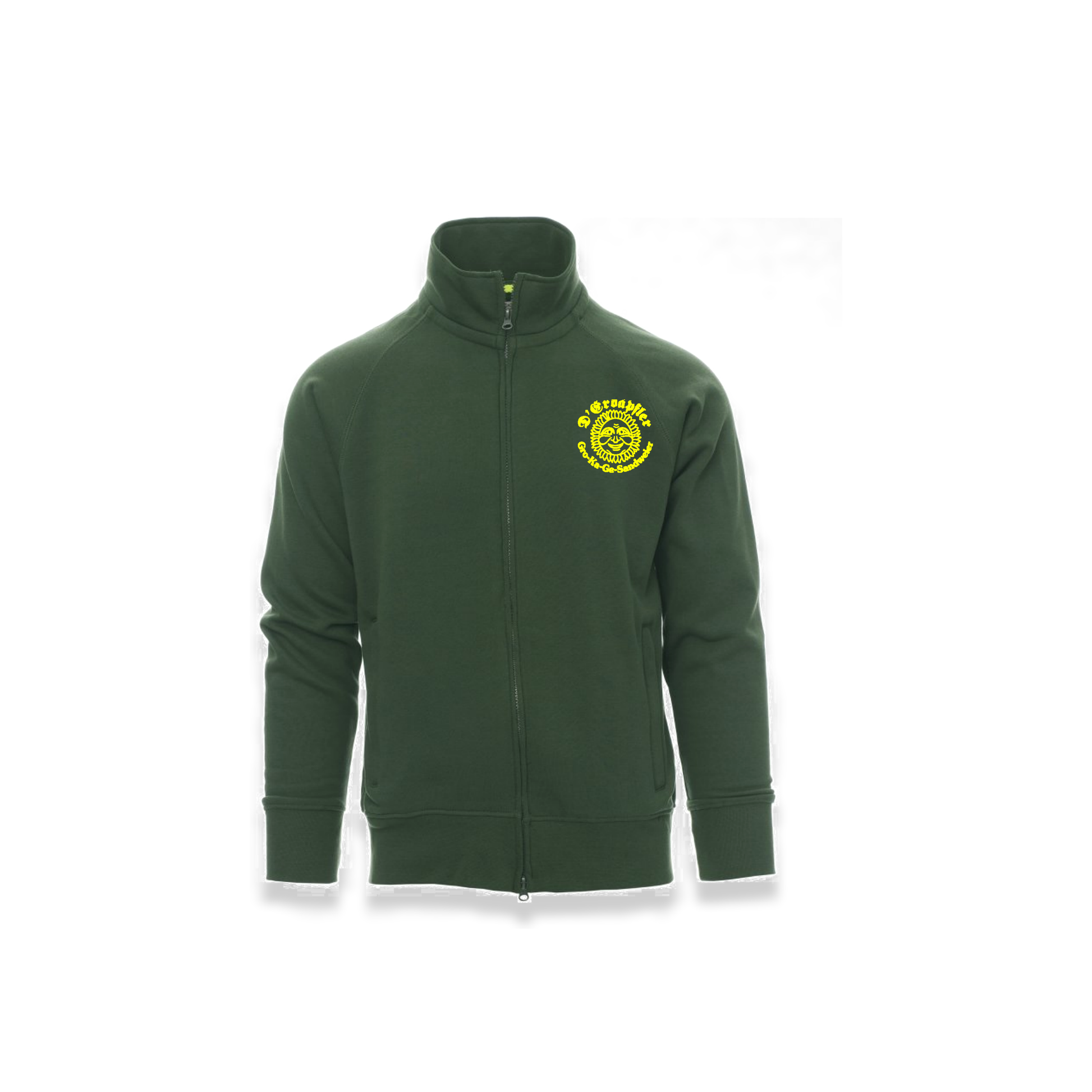 Payper PANAMA+ Sweatjacke Erdäpfler tannengrün Produktbild Front mit gelbem Brustlogo